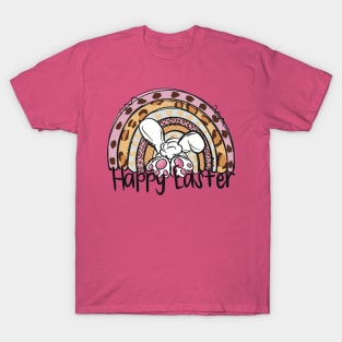 Happy Easter Bunny Rainbow Cheetah Pattern Design T-Shirt
